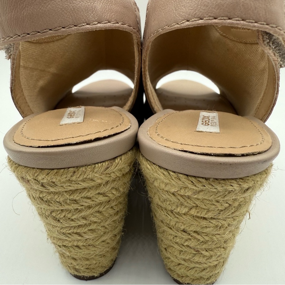 Geox Respira D Soleil Blush Pink Wedge Platform Espadrilles Peep Toes Size 38 - Picture 4 of 16